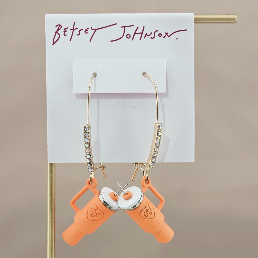 Betsey Johnson Orange Tumblers Fall Water Cup Earrings Rhinestones Autumn Gift - Picture 6 of 8